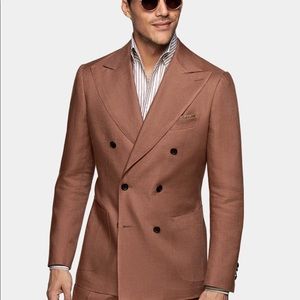 SUITSUPPLY Double-Breasted Brown Linen Suit